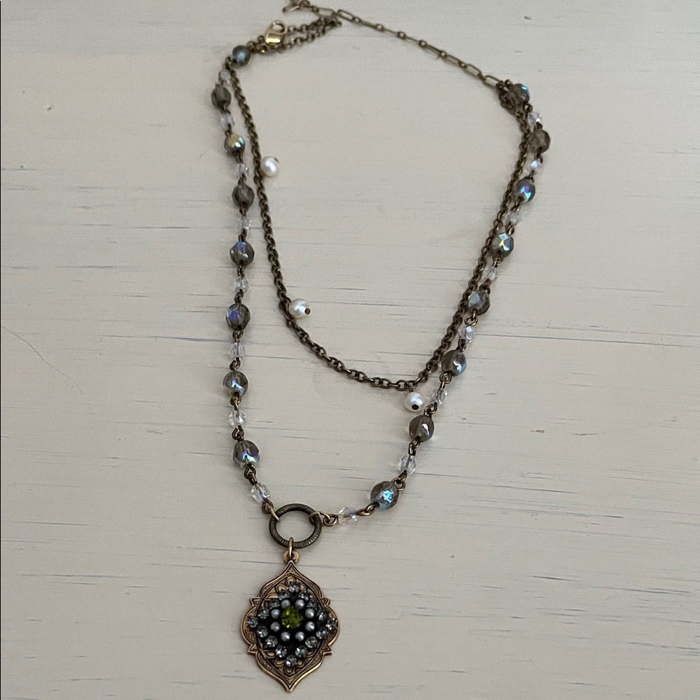 Clara Beau Two-Tiered Layered Necklace with Drop Pendant